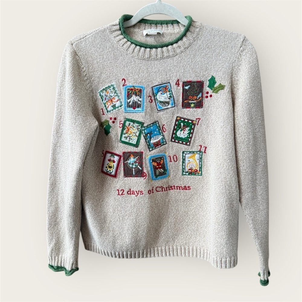Vintage Christopher Banks Festive Christmas Sweater with Embroidered Design